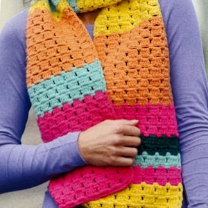 Easy Crochet Scarf Pattern Create Colourful Stripey Designs Using up Scarp Yarn Funky Crafts Crocheting Tutorial Instant Digital Download
