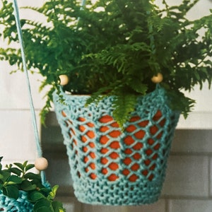 編み物の植木鉢ハンガーパターンプランターバスケット編みのチュートリアル屋内または屋外の植物用温室デザインインスタントデジタルダウンロード