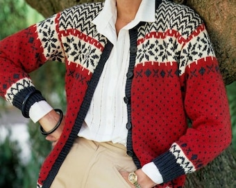 Knitted Fair Isle Cardigan Pattern Norwegian Knit Style Warm Cardigan Knitting Tutorial Instant Digital Download