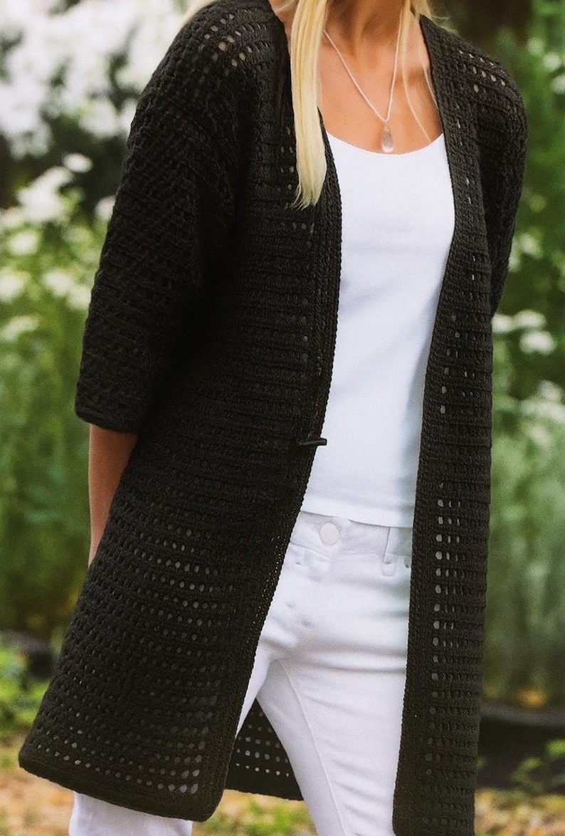 Patroon gehaakt lang vest Creëer een elegante, comfortabele zomerstijl met lange mouwen Een eenvoudig haakzelfstudieontwerp Digitale download afbeelding 2