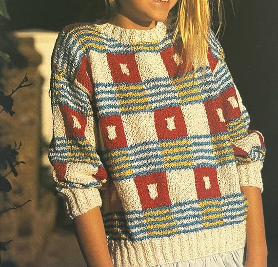 Patrón de suéter de punto a cuadros y rayas: un jersey texturizado clásico  de invierno para Tutorial de Descarga digital