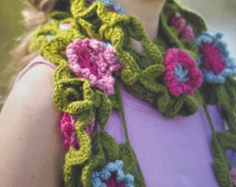 Boho Chic Stunning Crochet Floral Scarf Shawl Crochet Pattern Instant Download