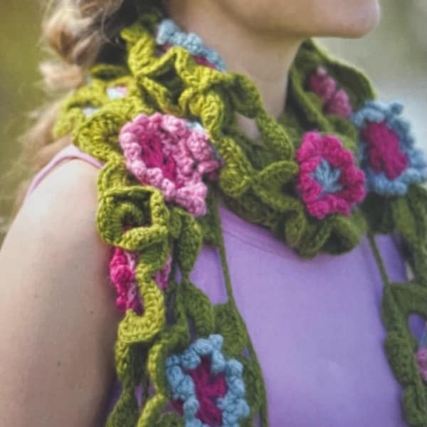 Boho Chic Stunning Crochet Floral Scarf Shawl Crochet Pattern Instant Download