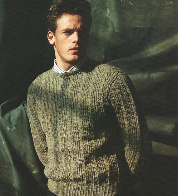 Classic 80s Knitted Sweater Vintage Men's Twist Rib and Cable Jumper Rich  Textured Jersey Knitting Tutorial Instant Digital Download