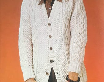 Vintage Aran Crochet Cardigan Pattern Create a Classic Warm Stylish Cardi For Winter Crocheting Tutorial Instant Digital Download