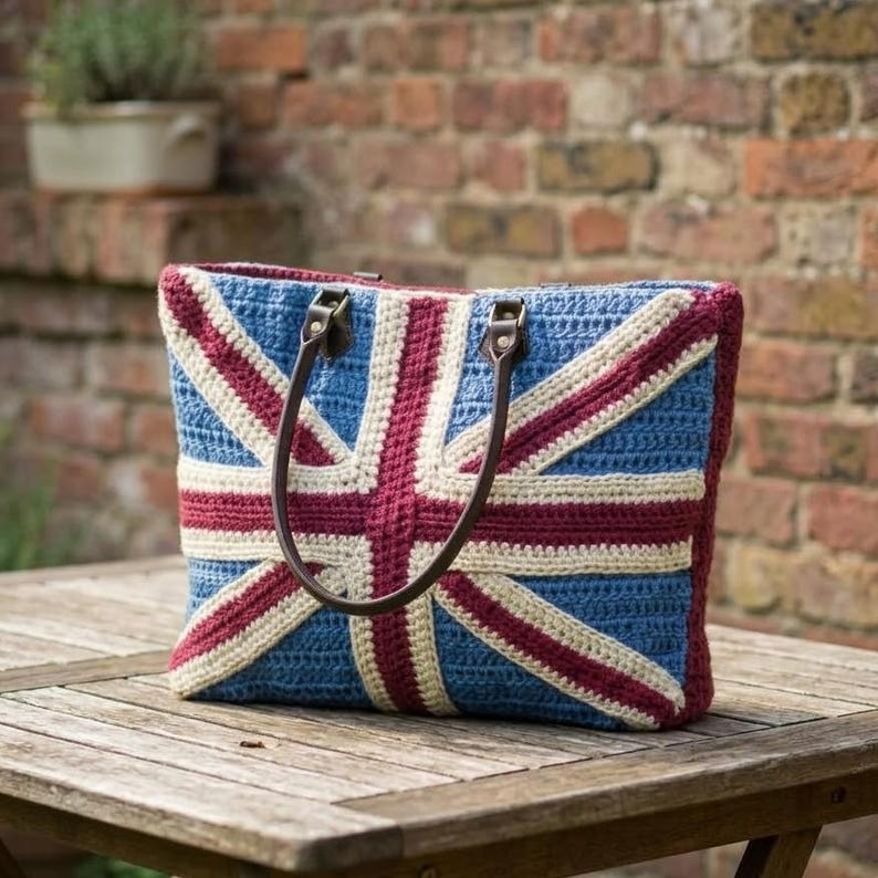 Crochet Union Jack Bag Pattern Create a Shopping Tote Flag Themed Design Crocheting Tutorial Colourful Unique Bags Instant Digital Download image 4