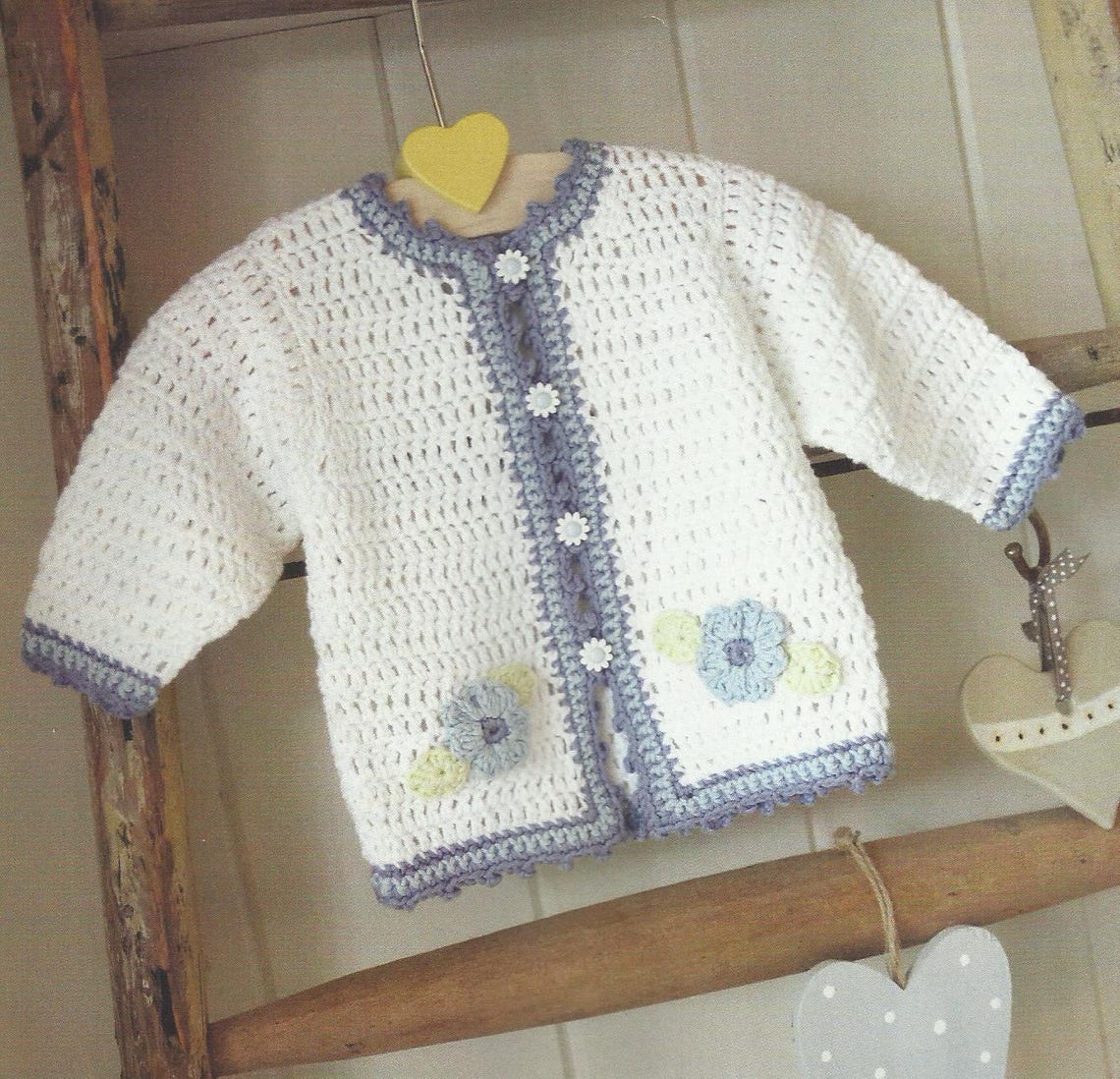 Crochet Flower Trimmed Baby Jacket PDF Crochet Pattern Instant Etsy