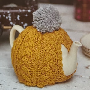 Gestrickte texturierte Kabel Teekanne Gemütliches Muster Schöne Traditionelle Teewärmer Strickanleitung Sofortiger digitaler Download