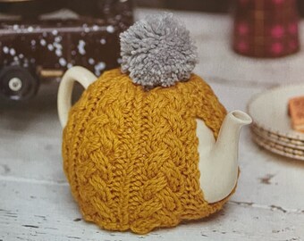 Bule de chá com padrão texturizado de malha, design tradicional adorável para manter o chá aquecido, tutorial de tricô, download digital instantâneo