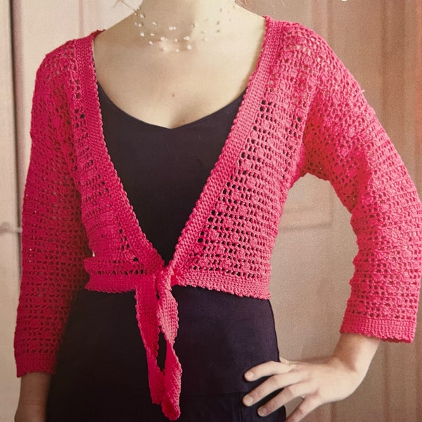 Hermoso crochet tie front bolero verano wrap crochet patrón descarga instantánea