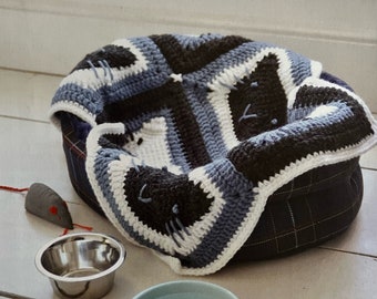 Adorable Crochet Cat Themed Blanket Granny Square Kitten Throw DIY Pet Cosy Blanket Feline Crocheting Tutorial Instant Digital Download
