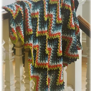 Crochet Vintage Style Chevron Throw Easy Crochet Pattern Retro Home Decor, Vibrant Striped Crocheting Simple Tutorial Digital Download