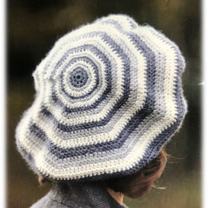 Scottish Crochet Striped Tam O Shanter Hat Easy Oversized Crochet Striped Beret Design Pattern Digital Download