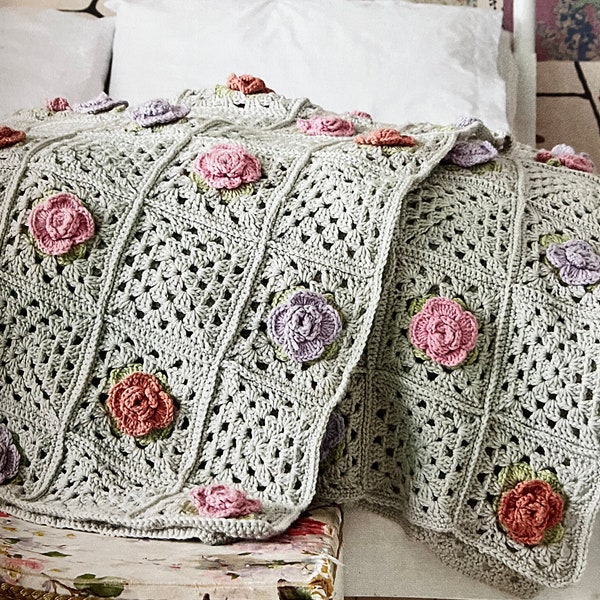 Enchanting 3D Rose Granny Square Blanket Pattern Country Cottage