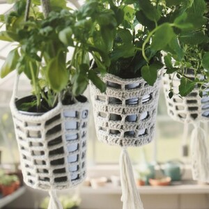 Crochet Plant Pot Hanger Pattern Rustic Style Designs For Herbs Greenhouse and Kitchen Décor Crocheting Tutorial Instant Digital Download