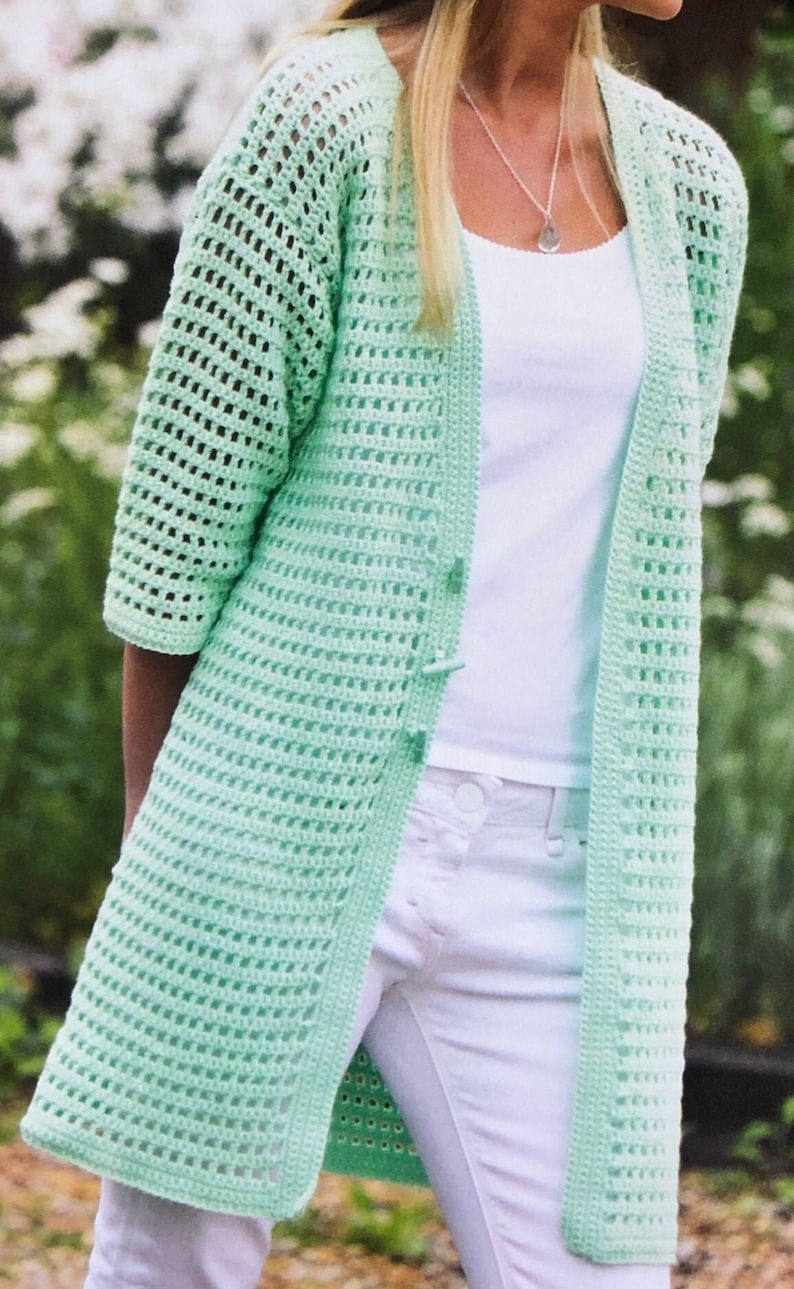 Along crochet cardigan stylish autumn design with toggle buttons very stylish