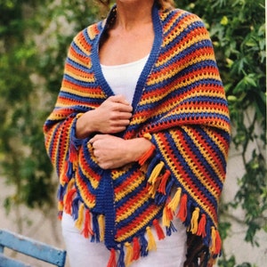 Stunning Crochet V Shaped Summer Striped Shawl Pattern Instant Download