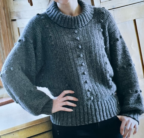 Crochet Batwing Sweater With a Knitted Collar Bobble Stitch Cosy Jumper Tutorial Oversized Design Instant Digital Download Etsy Canada