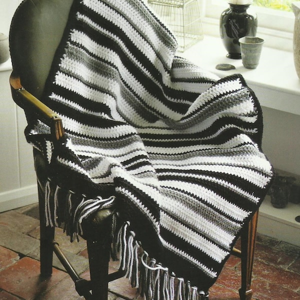 Beautiful Monochrome Crochet Black and White Blanket  Shades of Grey Pattern Instant Download