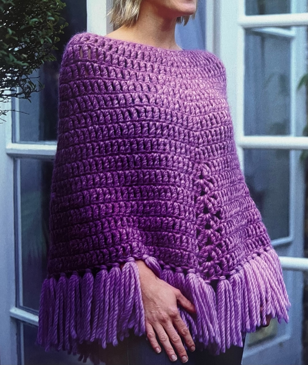 Crochet Classic Chunky Poncho Long Fringe Tassels A Simple Crochet ...