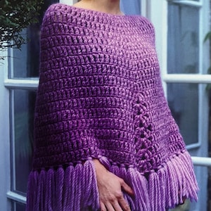 Crochet Classic Chunky Poncho Long Fringe Tassels A Simple Crochet Tutorial That&#39;s Quick To Make Instant Digital Download