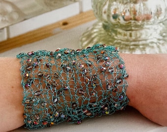 Gestrickte Armband-Muster-Perlendraht-Manschette Strick-Anleitung für die Herstellung einzigartiger handgemachter Schmuck-sofortiger digitaler Download