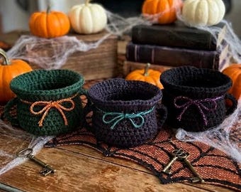 Crochet Cauldron Pattern Spooky Halloween Basket Witches Trinket Autumn Aesthetic Craft Easy Crocheting Tutorial Instant Digital Download