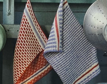 Knitted Scandinavian Style Dishcloth Pattern Knit Colourful Kitchen Towels Rustic Décor  Knitting Tutorial Instant Digital Download