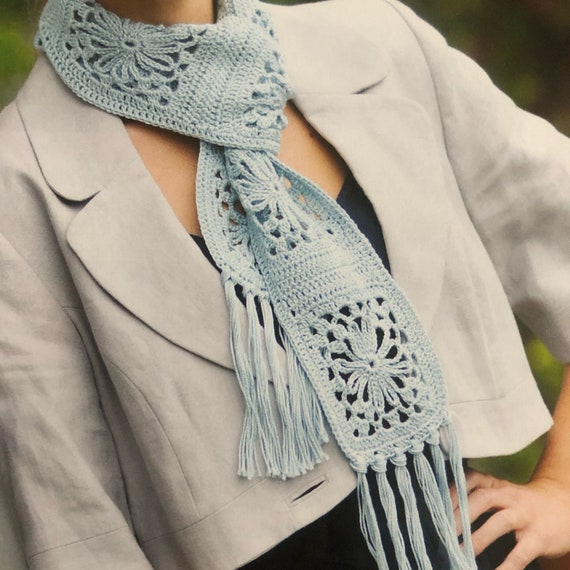 Crochet Granny Square Scarf With Fringe Design Quick and Easy