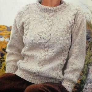 Vintage Cable Sweater Knitting Pattern in 7 sizes Classic Knitting Jumper Tutorial Warm and Snug Digital Download