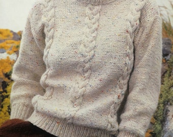 Vintage Cable Sweater Knitting Pattern in 7 sizes Classic Knitting Jumper Tutorial Warm and Snug Digital Download