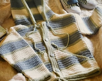 Adorable Crochet Childs Hooded Striped Jacket Pattern In Three Sizes Baby Crochet Cute Tutorial Instant Digital Download