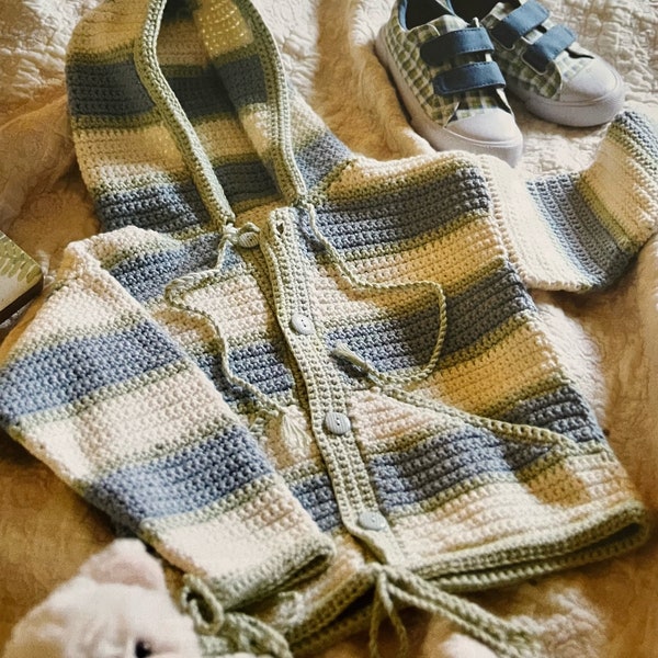 Adorable Crochet Childs Hooded Striped Jacket Pattern In Three Sizes Baby Crochet Cute Tutorial Instant Digital Download