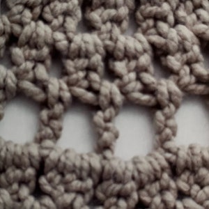 Puede incluir: Primer plano de una tela de crochet de color beige. La tela tiene un patr&oacute;n repetitivo de peque&ntilde;os cuadrados y c&iacute;rculos.