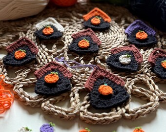 Crochet Halloween House Bunting Pattern Spooky Garland with Mini Pumpkins Witchy DIY Décor Crocheting Tutorial Instant Digital Download