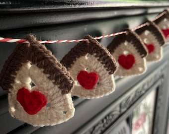 Crochet Cottage House Heart Appliqué Pattern Easy DIY Decorating Décor Crocheting Tutorial Garlands or Buntings Instant Digital Download