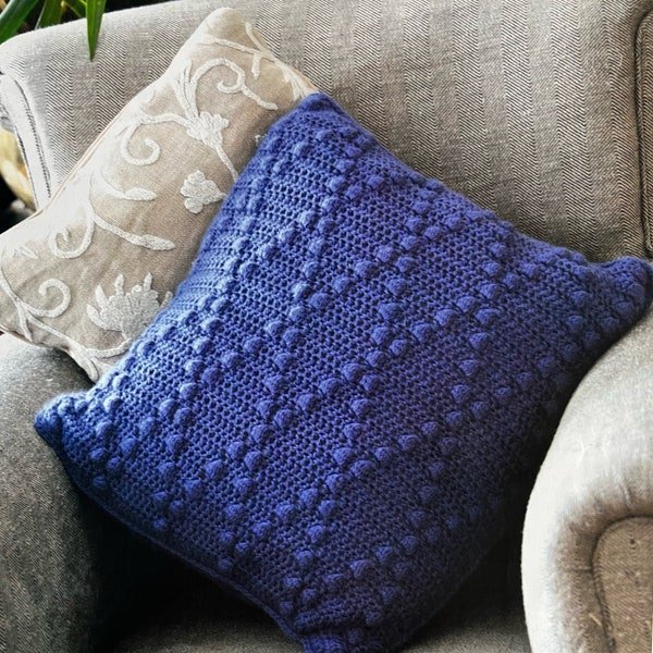 Beautiful Crochet Bobble Stitch Diamond Cushion Cover Pattern Instant Download