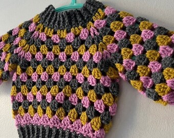 Cute Handmade Crochet Newborn Sweater Colourful Stripes for 0-3 Months Pink And Yellow