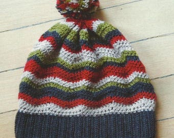 Oversized Chevron Boho Beanie with Pompom Crochet PDF Pattern