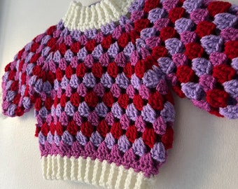 Cute Handmade Crochet Newborn Sweater  Colourful Stripes for 0-3 Months Berries And Cream