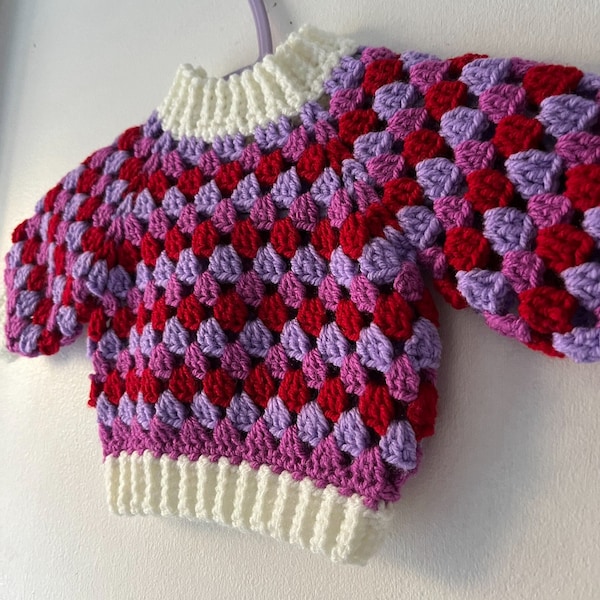 Cute Handmade Crochet Newborn Sweater  Colourful Stripes for 0-3 Months Berries And Cream