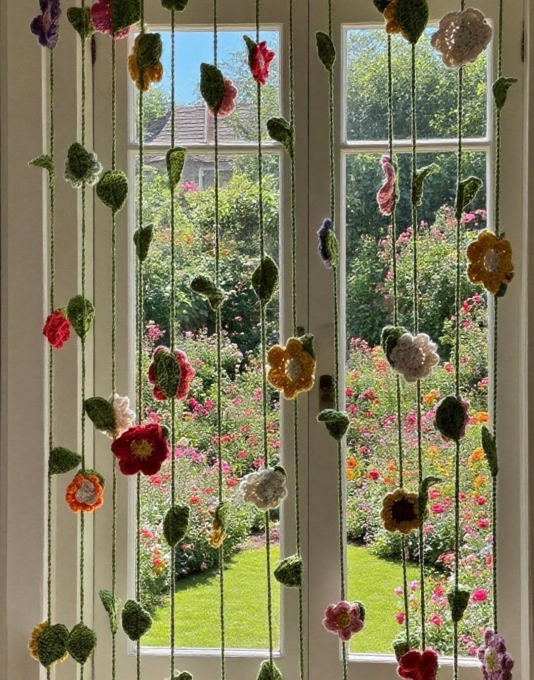 Crochet Floral Curtain Pattern Hanging Flower Garland Window and