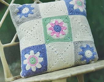 Oma Quadrat Muster häkeln Schöne Blumen Patchwork Kissen Design Häkeln Anleitung Sofortiger digitaler Download
