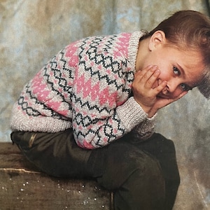 Classic Childs 1980s Vintage Knitting Fair Isle Sweater Pattern PDF Instant Download