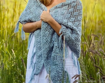 Easy Crochet Shawl Pattern Stylish Diamond Trimmed Design With Long Tassels Poncho Long Scarf Crocheting Tutorial Instant Digital Download