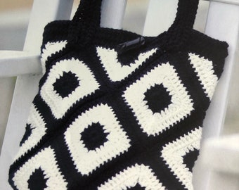 Crochet Granny Square Bag Pattern Monochrome Tote Easy DIY Crocheting Tutorial Summer Bag Making Ideas Crochet Instant Digital Download