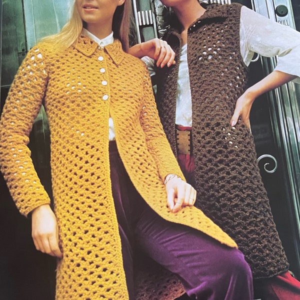 Vintage Crochet Long Coats In Two Styles Pattern Instant Download