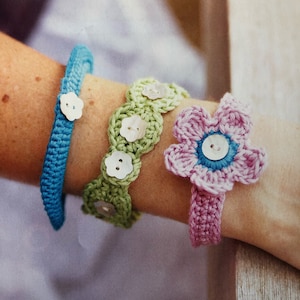 Crochet Flower Bracelets Pattern A Good Beginner&#39;s Project Crocheting Tutorial To Make Bangles Instant Digital Download