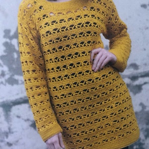 Schöne häkeln Long Pullover Muster dehnbar Lochmuster Tunika Top häkeln Anleitung sofort digitaler Download