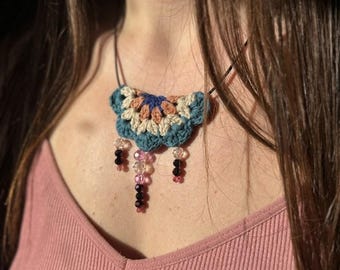 Crochet Necklace Pendant Pattern Bohemian Flower Style Jewellery Festival Fashion DIY Easy Crocheting Tutorial Instant Digital Download